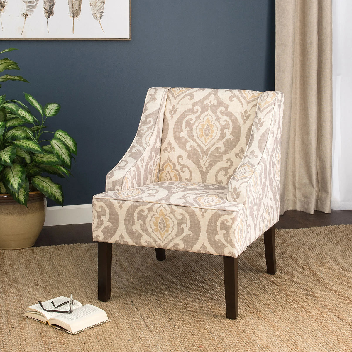 HomePop Classic Swoop Accent Chair - Blue and White Damask