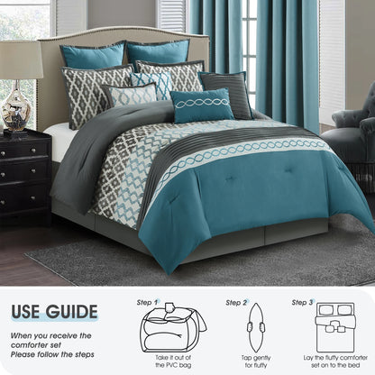 LANCO MODERN LIFESTYLE King Size Comforter Set, Burgundy, 10 Piece Bed in a Bag for All Seasons, Luxury Extreme Comfort Bedding Sets with Bedskirt, Pillow Shams, Euro Shams and Decor Pillows