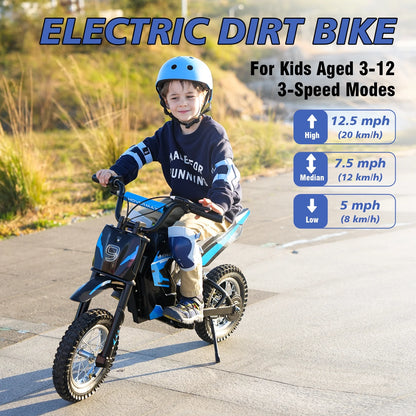 HOVERMAX H12M 36V Electric Dirt Bike, 300W Electric Motorcycle 15.5MPH Max Speed, Ride On Toys motocross for Kids Teens, Blue