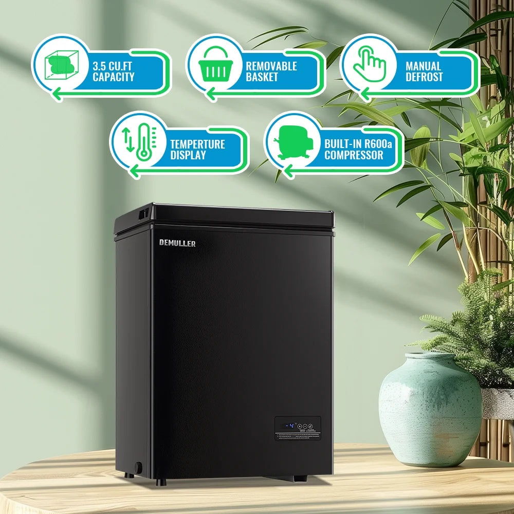DEMULLER 3.5 Cu. ft Chest Freezer Small Freezers with Top Open Door Freestanding Black