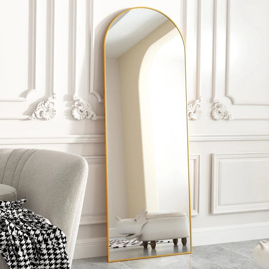 BEAUTYPEAK Arched Full Length Floor Mirror 64"x21.1" Full Body Standing Mirror,Gold