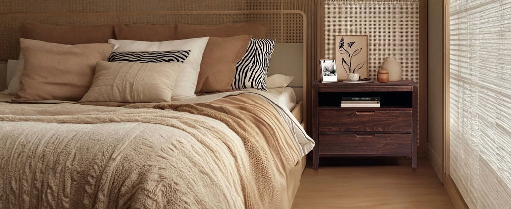 UBesGoo Nightstand 2 Drawer Dresser Side Table, Soild wood & MDF with Solid Wood Veneer, Brown