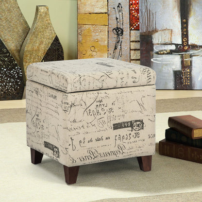 Homebeez Printed Linen Cube Storage Ottoman with Solid Wood Legs, Cube Footstool, Storage Cabinet, 18" H Weight Capacity 300LB Blue