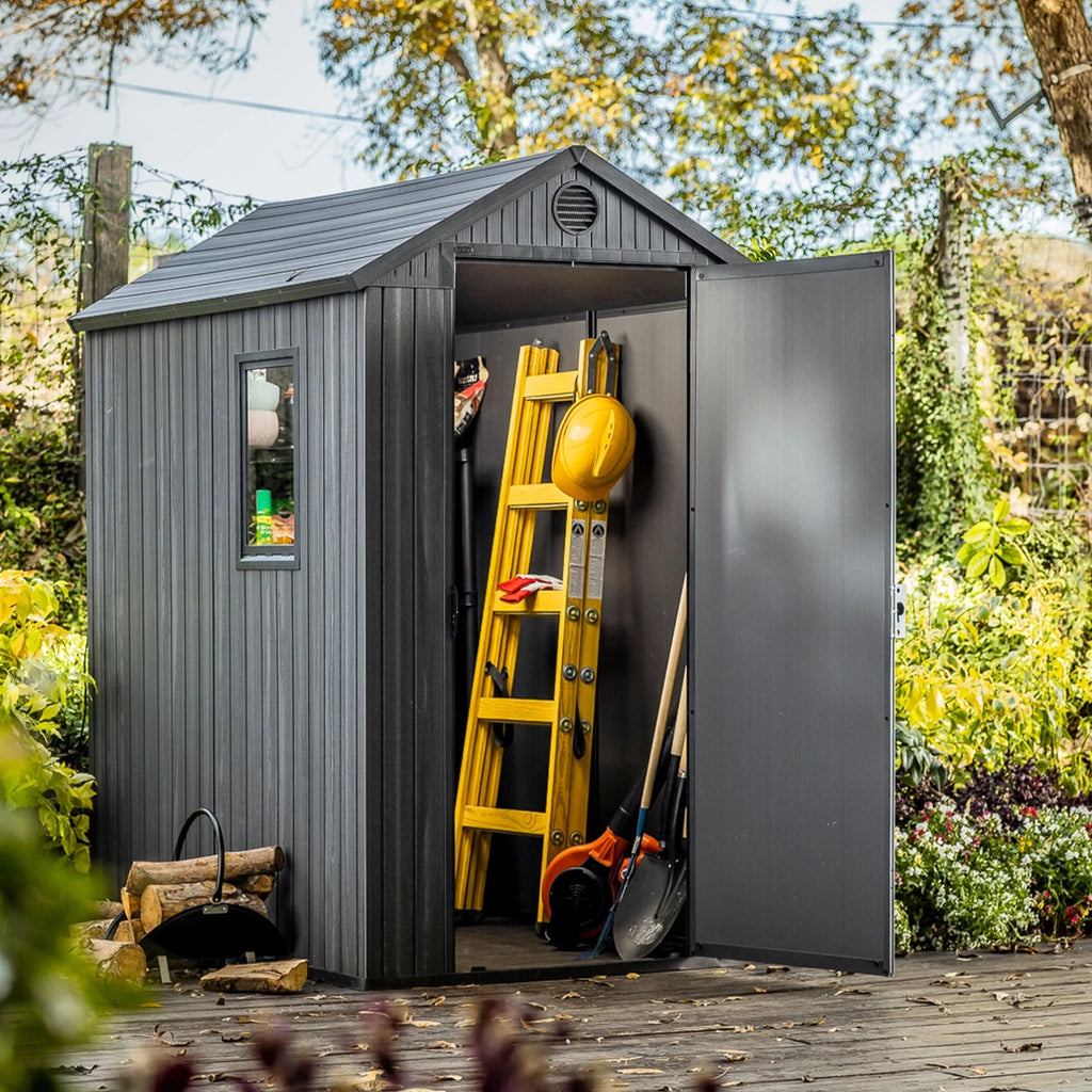 Keter Darwin 4' x 6' Outdoor Garden Tool Storage Shed w/ Window, Graphite