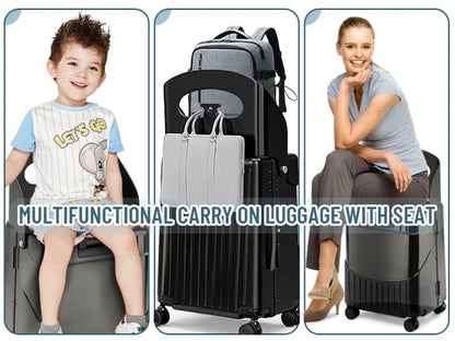 Fridtrip 20 Inch Carry On TSA Lock Luggage with Foldable Seat for Kids& Adult,Lockable Spinner Wheels Free Luggage Cover and Safety Seatbelt Travel Suitcase