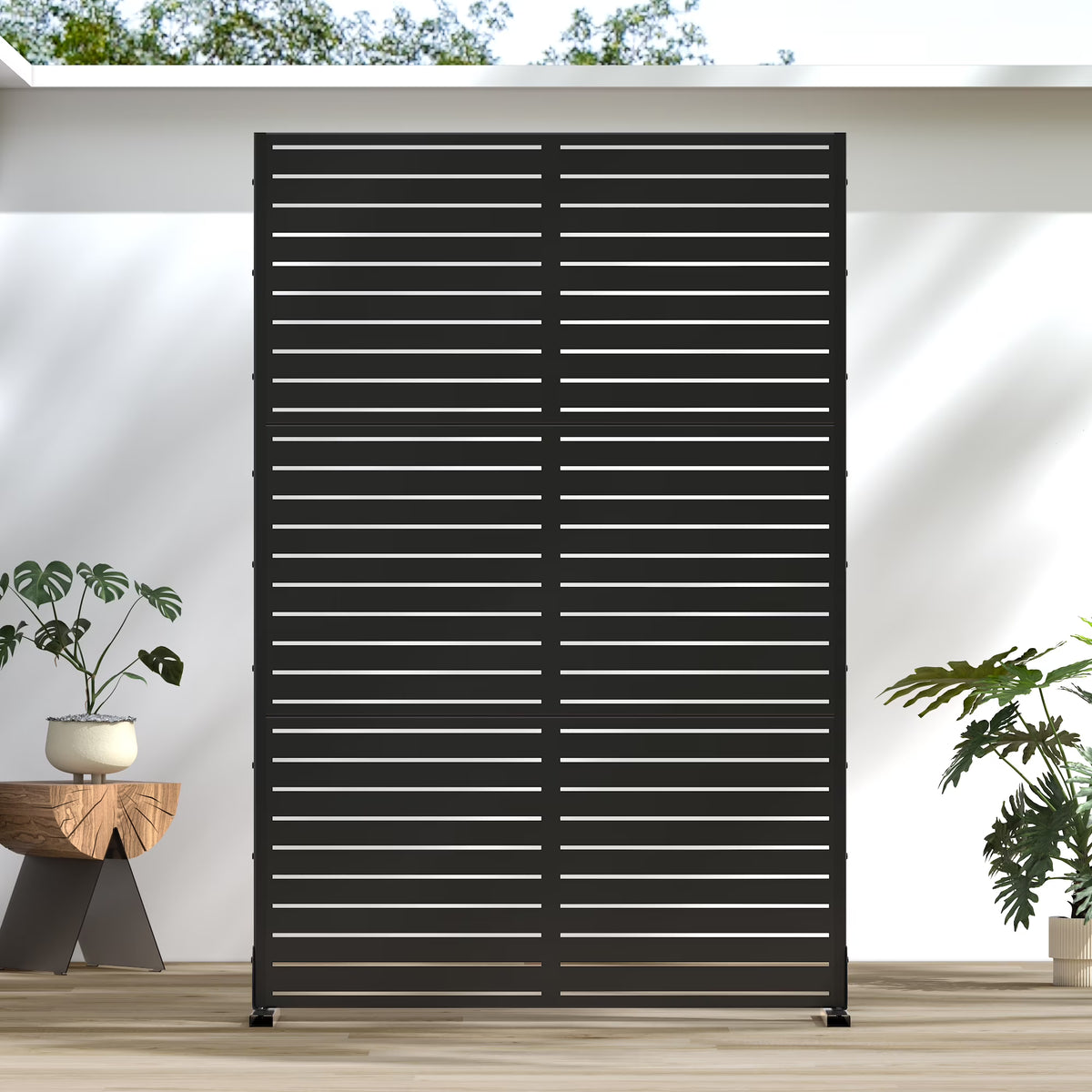 MAYEERTY 72*47" Outdoor Black Metal Privacy Panel Screen for Patio, Classic Louvered