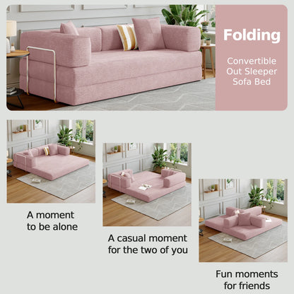 Convertible Sleeper Sofa Bed,Compressed Floor Boneless Couch,Modular Modern Corduroy Sofa for Living Room Bedroom -with Fixed-Shape Frame and Support Armrest,Easy Assembly(Green)
