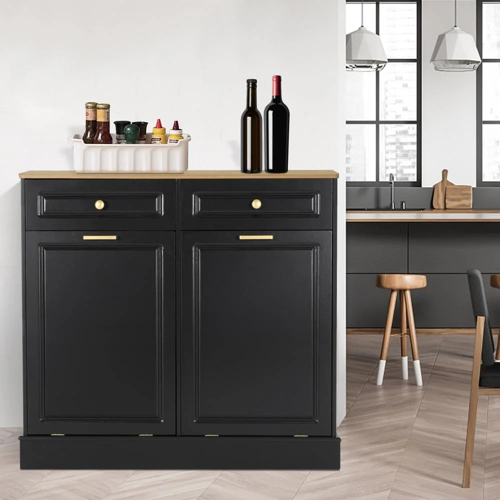 Eclife 20 Gallons Double Tilt Out Trash Cabinet Wood Tabletop, Upgrade Gray, WB010GY