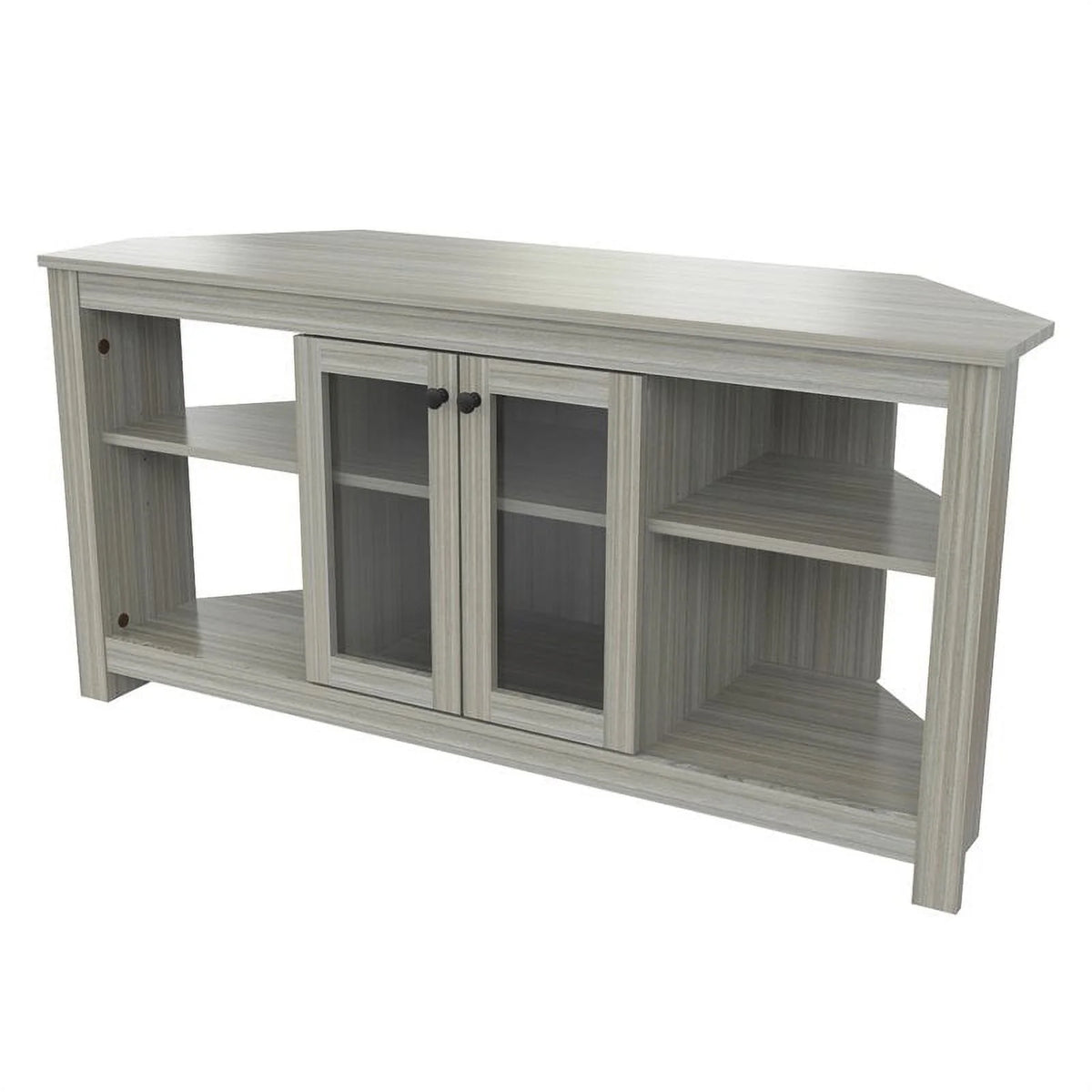 Inval Corner Laminate 60�� TV Stand with Glass Doors, White