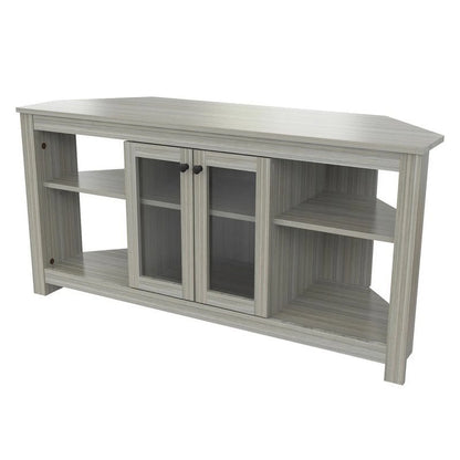 Inval Corner Laminate 60�� TV Stand with Glass Doors, White