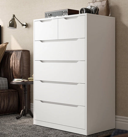 Dresser for Bedroom, Lofka 6 Drawer Dresser, Chest of Drawers Tall White Dresser with Anti-Tripping, Cutout Handles
