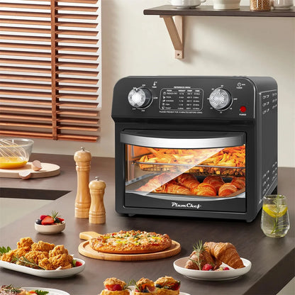 Plum Chef 13 Quart Air Fryer, Large Air Fryer Oven Toaster Combo w/ 60 Minute Timer , Convection Oven Countertop, Accessories, UL Certified, Nonstick, Accessories Included, 1500W, Sliver