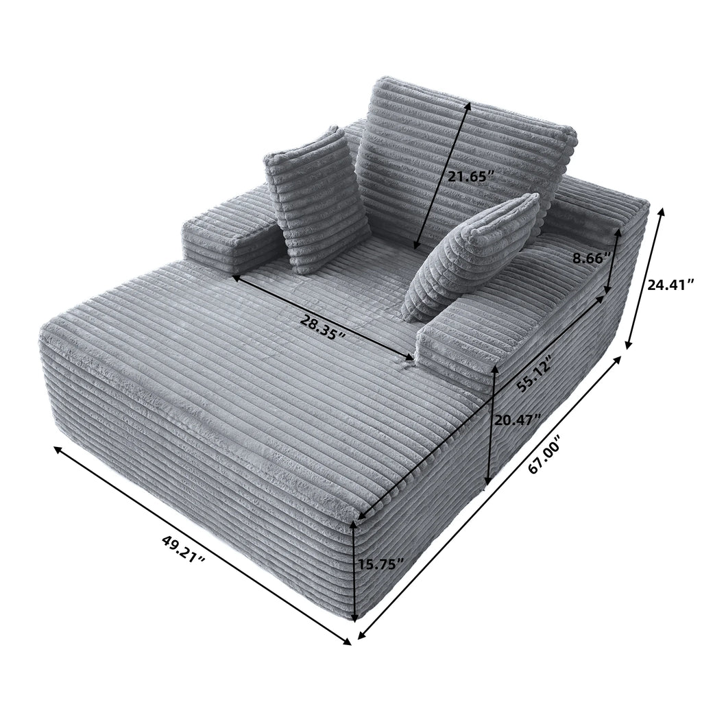 Sodrens Oversized Chaise Lounge Chair Indoor,Upholstered Sofa Bed with Throw Pillows and Armrests,Sleeper Chair for Living Room,Bedroom,Brown,Corduroy