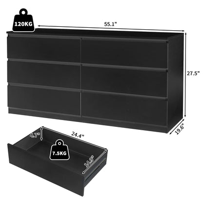 Ktaxon 6 Drawer Double Dresser Wood Dresser Storage Cabinet Drawer Organizer Chest Of Drawers, White