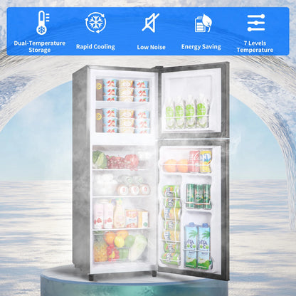 4.5 Cu. ft. Compact Refrigerator 2 Door with Freezer,5 Adjustable Thermostat & 4 Removable Glass Shelves