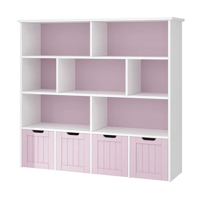 Homfa 7 Cube Toy Storage Organizer, Kids Geometric Bookcase and Bookshelf with 4 Drawers, White