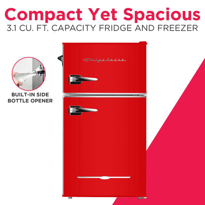 Frigidaire Retro 3.1 Cu ft Two Door Compact Refrigerator with Freezer, Red