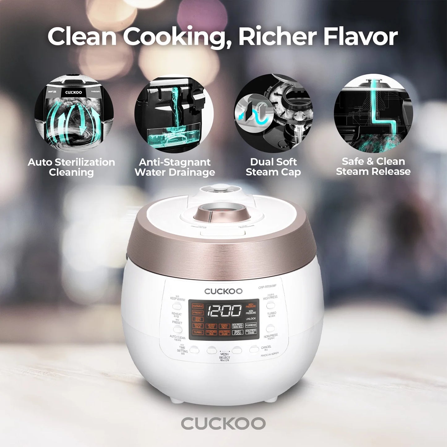 CUCKOO CRP-RT0609FB 6-Cup (Uncooked) / 12-Cup (Cooked) Twin Pressure Rice Cooker & Warmer with Nonstick Inner Pot, 14 Menu Options, Safe Steam Release, 3 Voice Guide, Auto Clean (Black)