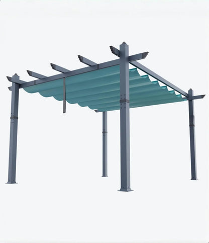 Outdoor Aluminum Pergola with Retractable Canopy, Reinforced 4-Sided Base, Waterproof & UV-Resistant Adjustable Roof, Modern Design for Patio, Deck, Backyard, and Garden