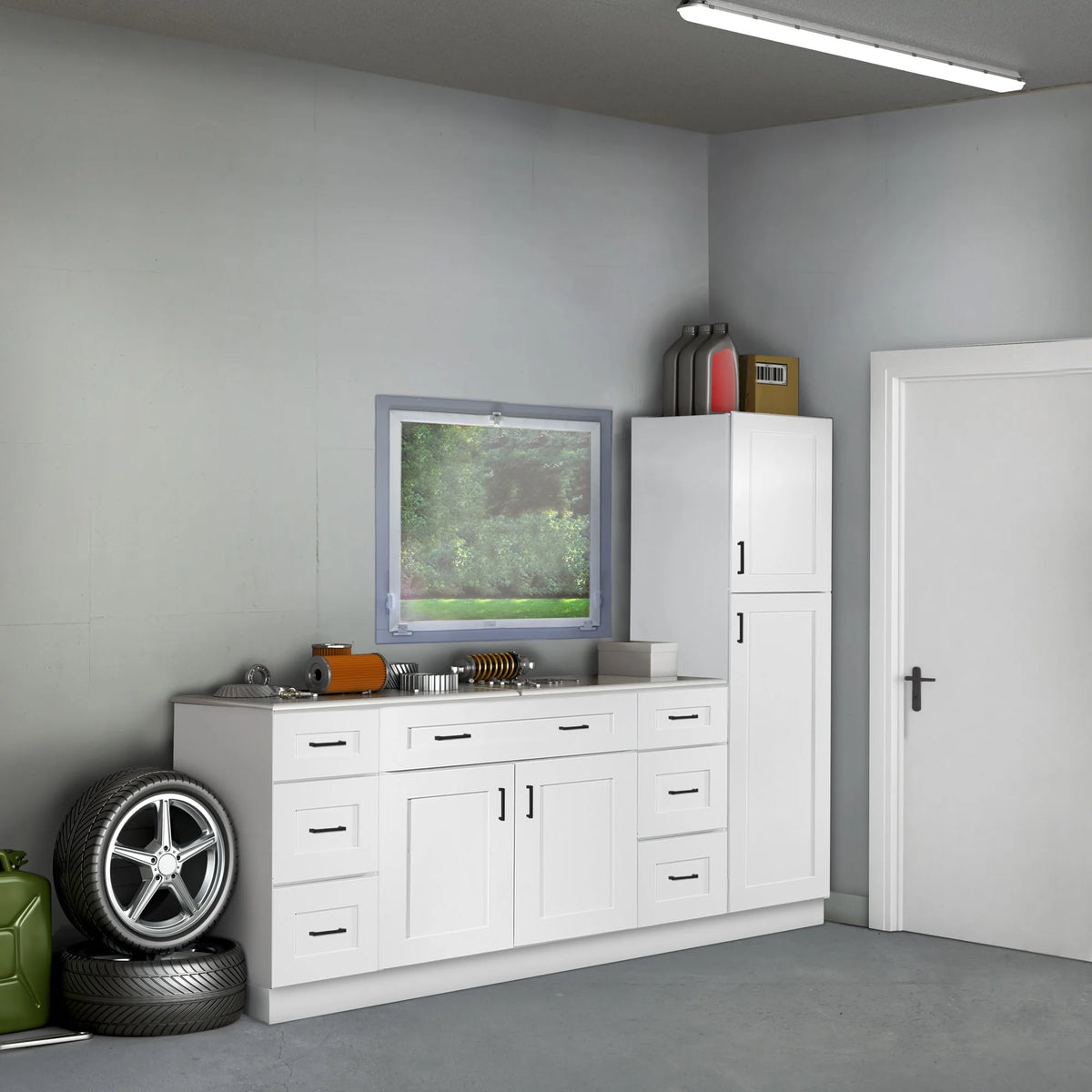 Design House Brookings Ready to Assemble Wood Shaker 2-Door and 2-Drawer Kitchen Base Cabinet (48 x 34.5 x 24), Sherwin Williams? White