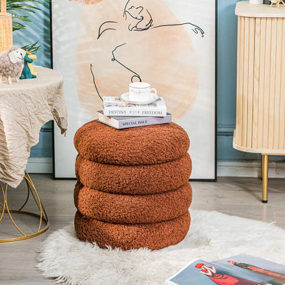 White Boucle Pouf with Storage Vintage Style Living Room
