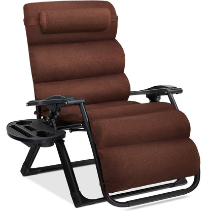 Best Choice Products Oversized Zero Gravity Chair, Folding Recliner w/ Removable Cushion, Side Tray - Fossil Gray