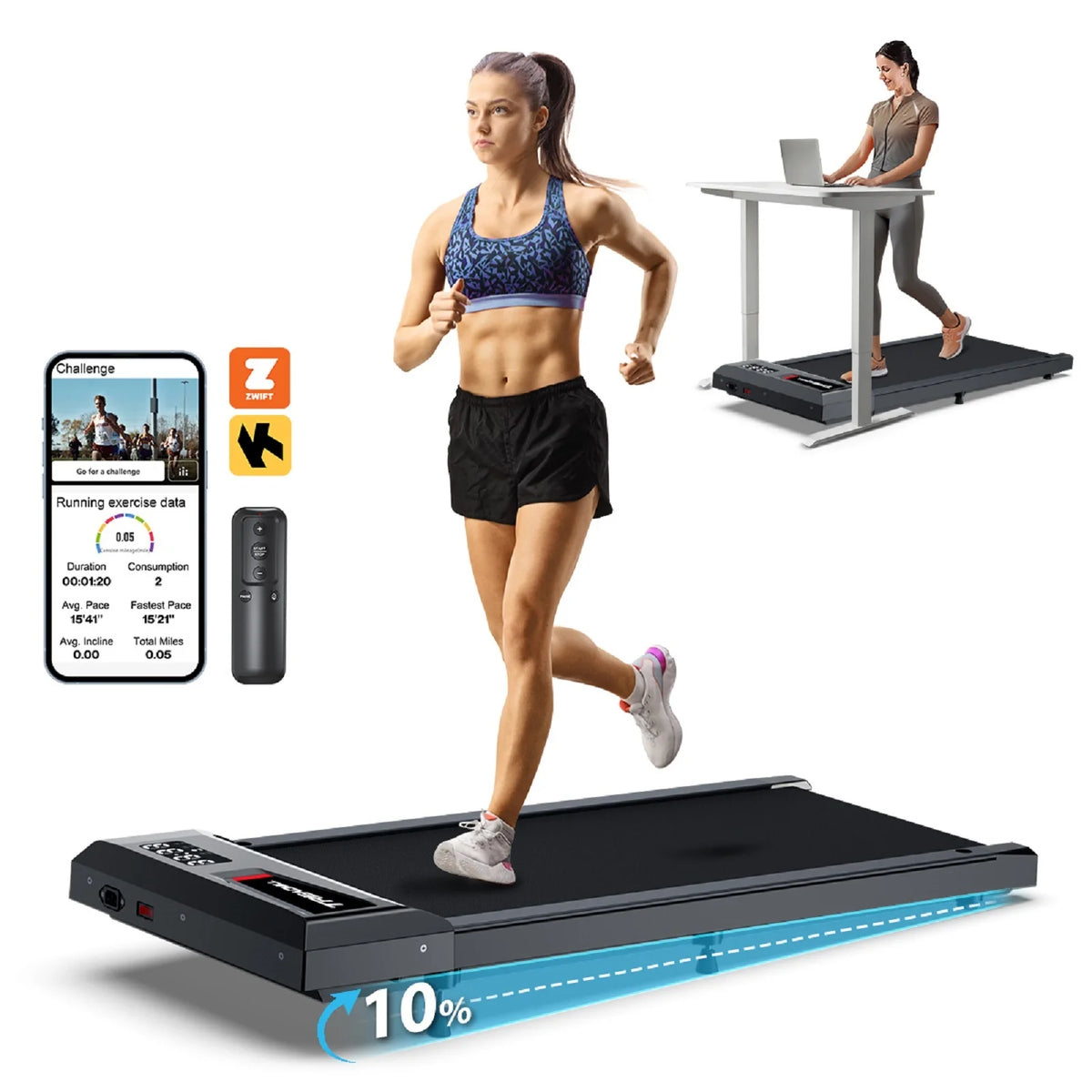 Walking Pad Treadmill,YZRUN Under Desk Treadmill 2.5 HP Portable Treadmills for Home, 265 lbs Capacity (Black Red)