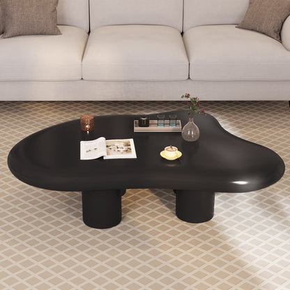 Guyii Cream White Coffee Table with 4 Legs, Irregular Side Table, Modern Wood Tea Table for Living Room, Apartment, Office