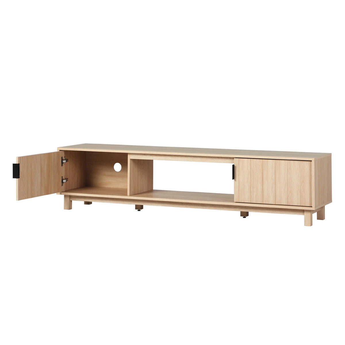 Walker Edison Mid-Century Modern Reeded 2-Door TV Stand for TVs up to 80��, Coastal Oak