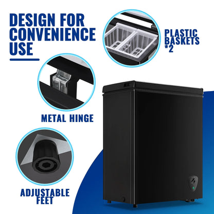 3.6 Cu.ft Chest Mini Freezer with Wheels Deep Freezer for Bulk Storage Top Open Door 2 Removable Baskets 7 Modes Temperature for Home Apartment Kitchen Black