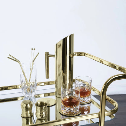 Viski Stainless Steel Bar Cart with Wheels, Mirror Shelves, Home Bar, Gold