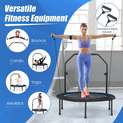 Costway 40'' Foldable Trampoline Fitness Rebounder with Resistance Bands Adjustable Home Green