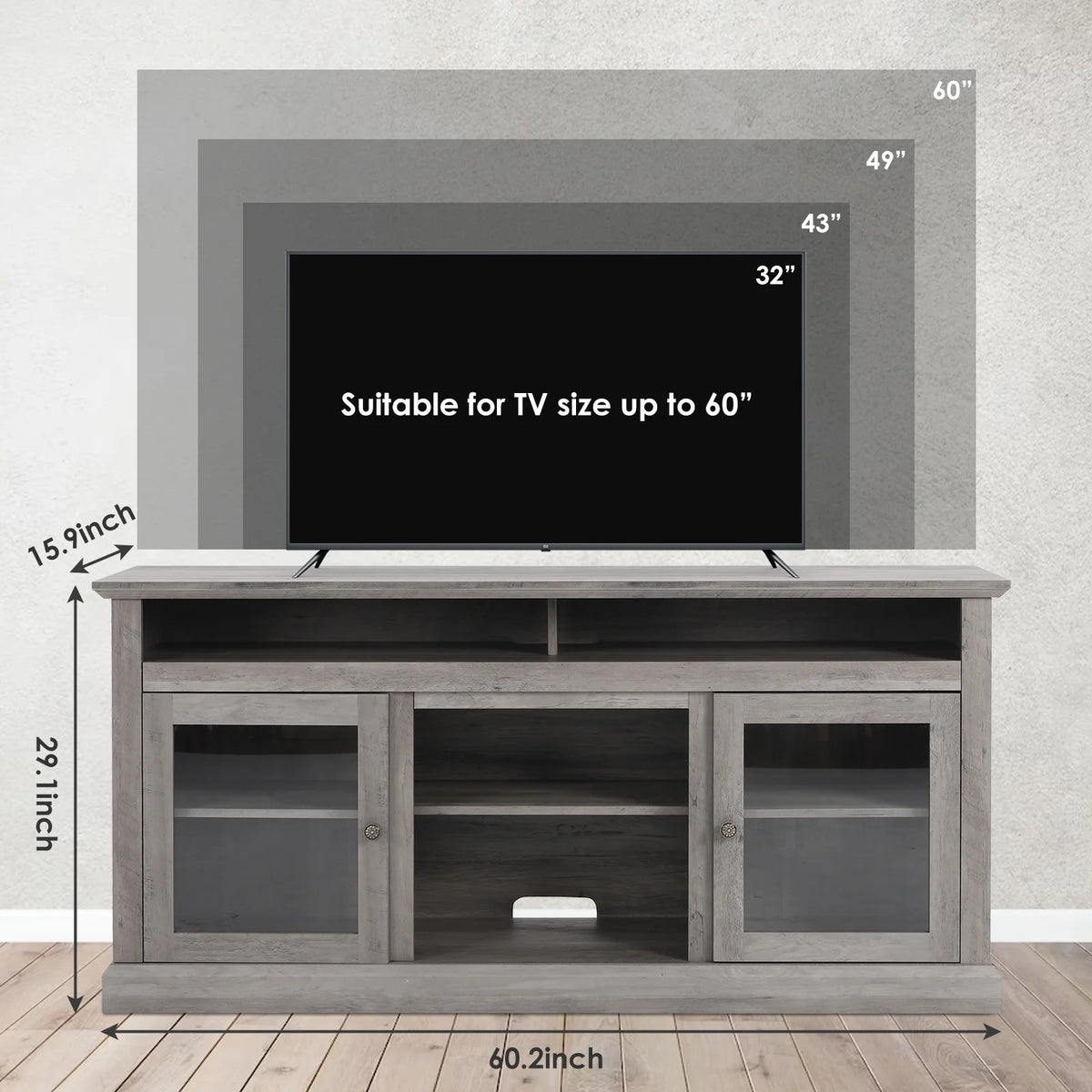 TV Stand for 65 Inch TV, Entertainment Center with Two Glass Barn Doors and Storage Cabinet Table, Farmhouse Style Media Console Table for Living Room(Coffee)