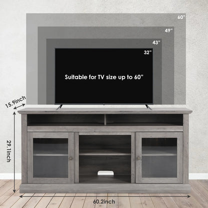 TV Stand for 65 Inch TV, Entertainment Center with Two Glass Barn Doors and Storage Cabinet Table, Farmhouse Style Media Console Table for Living Room(Coffee)