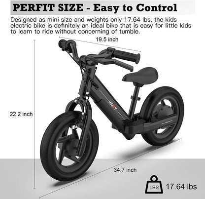 Hiboy BK1 Electric Bike for Kids Ages 3-5 Years, 24V 100W Electric Balance Bike 12 inch Inflatable Tire Adjustable Seat, Electric Bicycle Gift for Kids