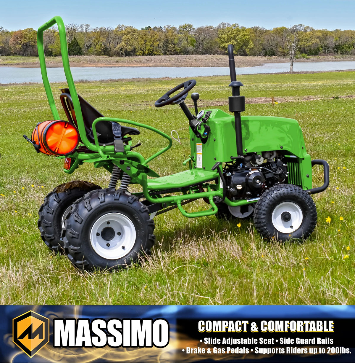 Massimo Mini Tractor 110cc 2WD Gas Go Kart �C Kids & Youth Ride-On Utility Vehicle �C Green