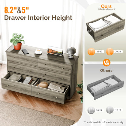 Ktaxon 6 Drawer Double Dresser Wood Dresser Storage Cabinet Drawer Organizer Chest Of Drawers, White