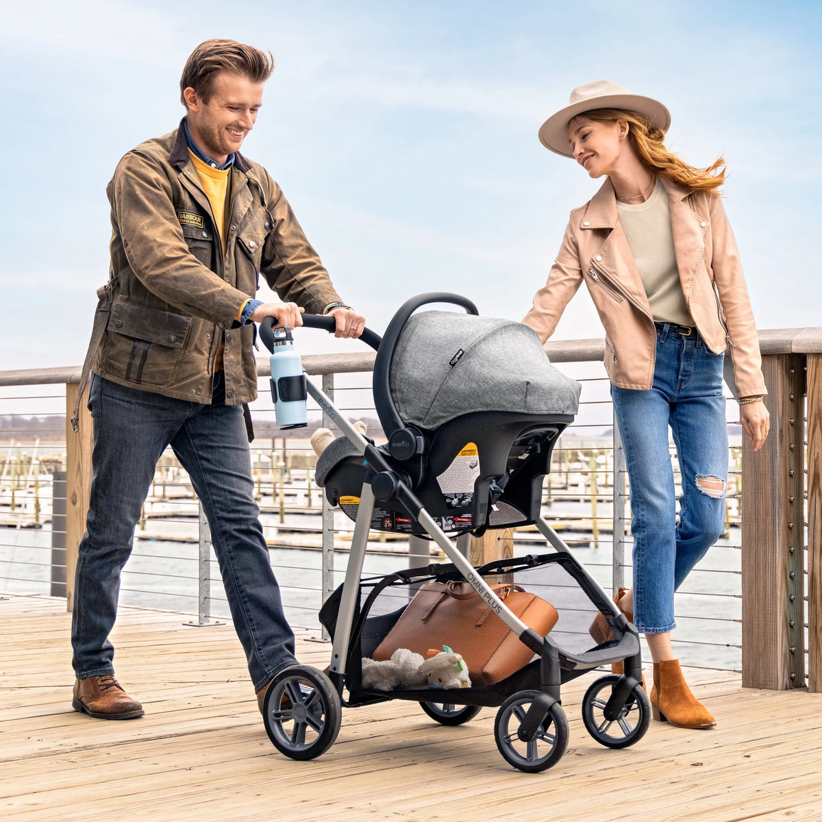 Evenflo Omni Plus Modular Travel System with LiteMax Sport Infant Car Seat, Mylar Gray, Unisex