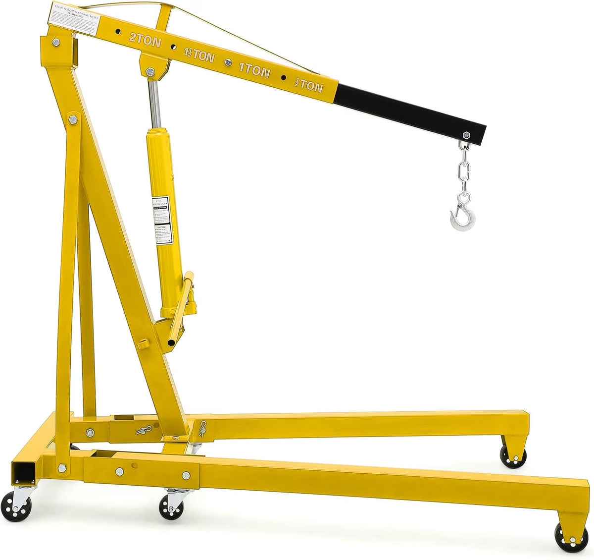 GARVEE 2 Ton Folding Hydraulic Engine Hoist with Lever,Folding Engine Shop Crane Hoist Lift,Heavy Cherry Picker with 6 Wheels for Garage,Workshop,Yellow