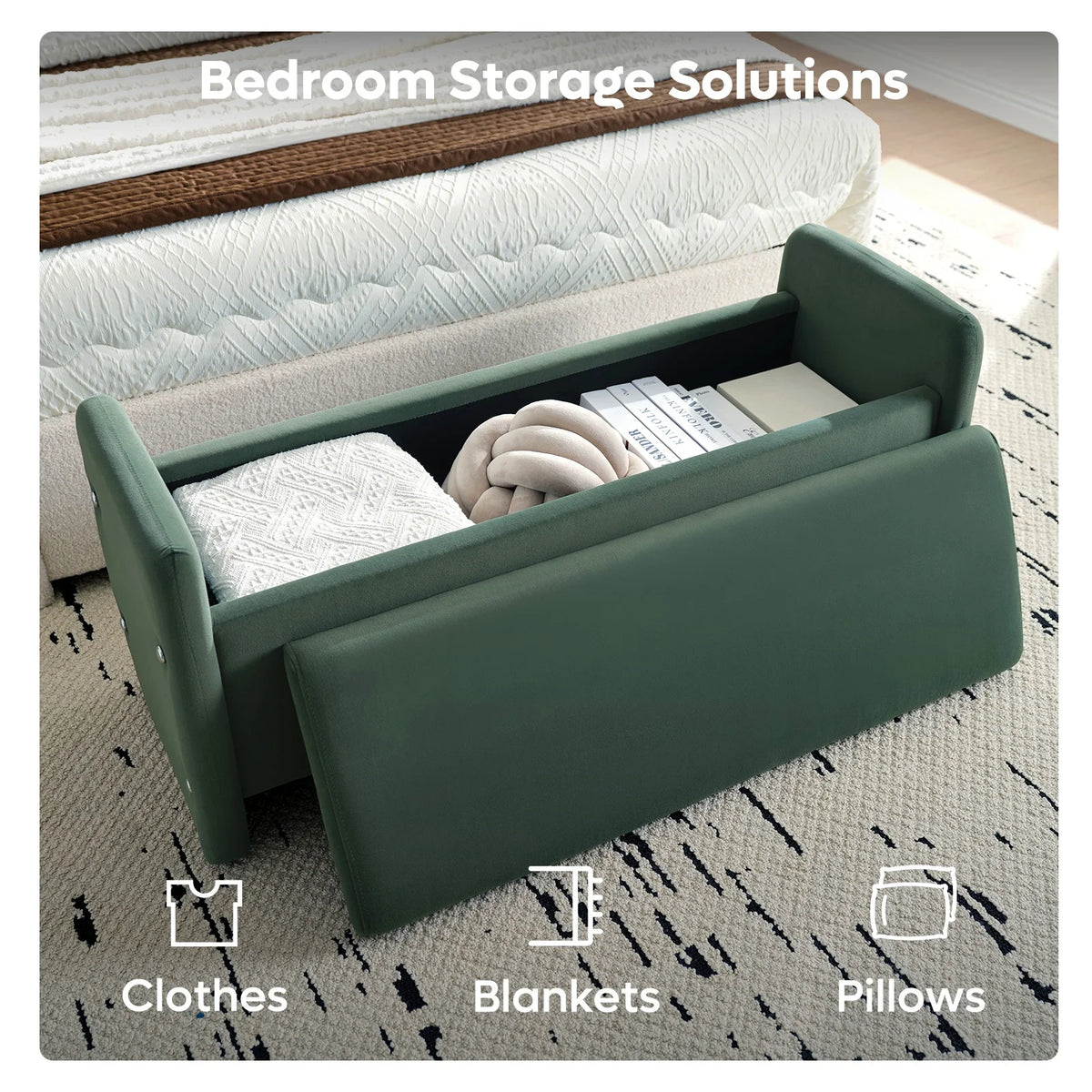 Pinmoco 44" Storage Ottoman Bench, Upholstered Entryway Bench with Storage End of Bed Bench for Bedroom& Living Room, Corduroy Gray