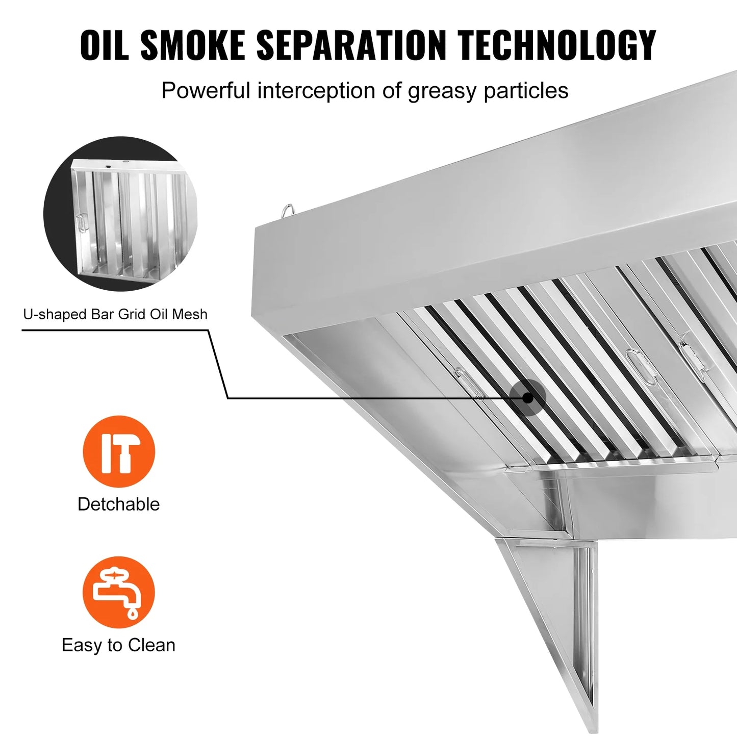 KFFKFF 4FT Commercial Exhaust Hood, Stainless Steel Exhaust Hood with 2 Removable U-shaped Grease Filters for Commercial Use, Suitable for Food Trucks and Concession Trailers, Restaurant Kitchens