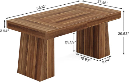 Rectangular 55" Dining Table for 4-6, Mid-Century Modern Kitchen Dining Table, Yellow