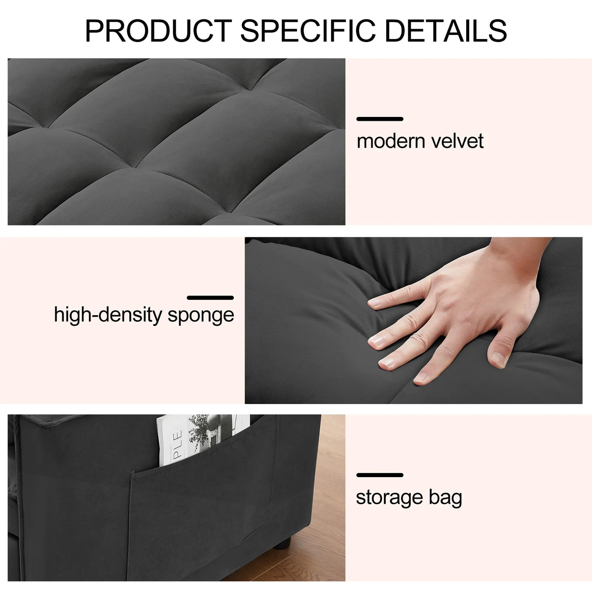 Convertible Sofa Bed,3-in-1 Sleeper Sofa with Pull Out Bed,Sleeper Futon Couch Loveseat with Adjsutable Backrest and Pillows for Living Room,Black