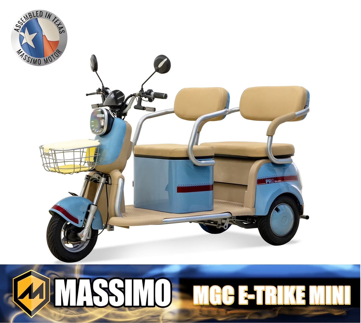 Massimo MGC E-Trike 3-Wheel Electric Cart – 17 MPH, 2-Seater Adult Scooter – Blue