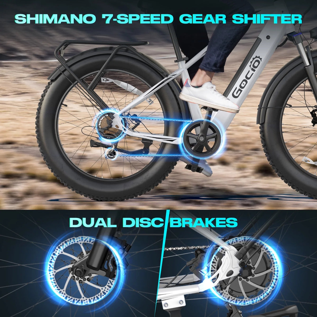 Gocio Electric Bike, 26"x4.0" Fat Tire E-Mountain Bike, Peak 1000W Motor, 28MPH 48V 15Ah Battery Removable Ebike for off Road, Sand, UL2849