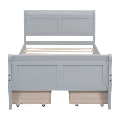 Full Size Wood Platform Bed with 4 Drawers,Storage Bed Frame with Streamlined Headboard and Footboard for Kids, Teens, Boys, Girls,Wooden Slats Support, No Box Spring Needed,Oak