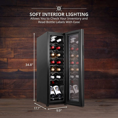 Ivation 14-Bottle Wine Cooler, Freestanding Beverage Cooler with Lock, Black