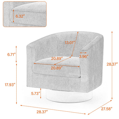 UIXE Swivel Accent Chair, Upholstered Fabric Barrel Chair for Living Room, Small Single Sofa Bedroom Reading Seat, Light Gray