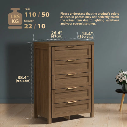 ARKANTOS Wooden 6 Drawer Double Dressers, Wide Chests of Drawers for Bedroom, Natural Oak