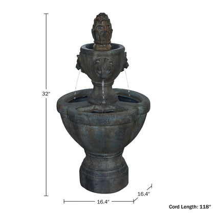 Pure Garden Polyresin Lawn and Garden Water Fountain with Lion Head Detail